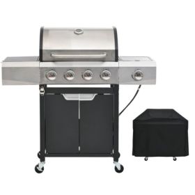 Propane Grill 4 Burner Barbecue Grill Stainless Steel Gas Grill with Side Burner and Cover for Outdoor BBQ, Camping