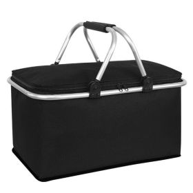 30L Insulated Picnic Basket Cooler Collapsible Food Delivery Storage Bag Grocery Market Basket Heat & Cool Insulation w/ Aluminum Handles Ban on