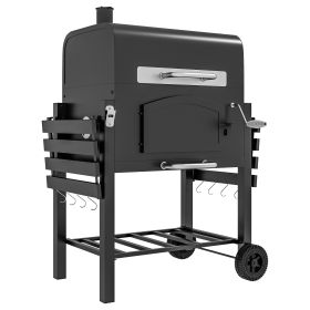 Outsunny Charcoal Grill, BBQ with Adjustable Height, Portable Barbecue with Folding Shelves, Thermometer, Bottle Opener & Wheels for Outdoor Camp