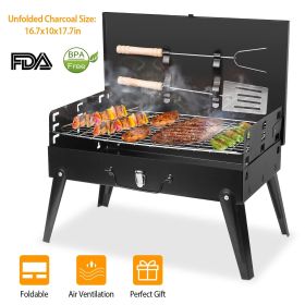 16.7x10x17.7in Portable Charcoal Grill Foldable BBQ Suitcase Grill Shelf For Outdoor Camping Picnics Garden Grilling