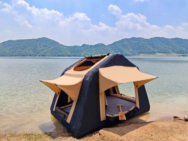 Foldable 2-3 People Amphibious Inflatable Car Roof Top Tent for camping Outdoor Glamping Camping Tent for SUV,Truck( Without Ladder, Two-tone Sty