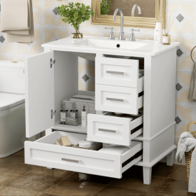 30 Bathroom Vanity , Modern Bathroom Cabinet With Sink Combo Set, Bathroom Storage Cabinet With A Soft Closing Door And 3 Drawers, Solid Wood Fra (Color: White)