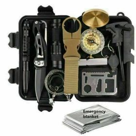 14-In-1 Outdoor Emergency Survival Kit Camping Hiking Tactical Gear Case Set Box (Option: Default)