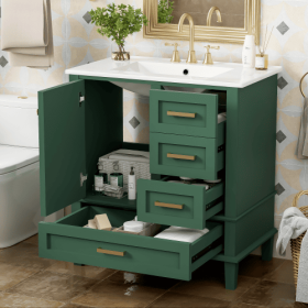 30 Bathroom Vanity , Modern Bathroom Cabinet With Sink Combo Set, Bathroom Storage Cabinet With A Soft Closing Door And 3 Drawers, Solid Wood Fra (Color: Green)