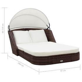 vidaXL Sun Lounger with Canopy Poly Rattan Brown (Option: as picture)