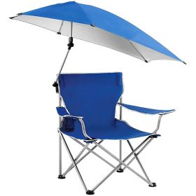 Foldable Beach Chair with Detachable Umbrella Armrest Adjustable Canopy Stool with Cup Holder Carry Bag for Camping Poolside Travel Picnic Lawn C (Color: Blue)