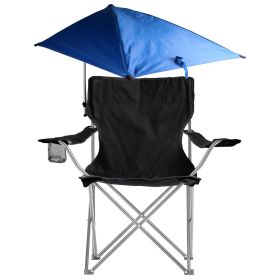 Foldable Beach Chair with Detachable Umbrella Armrest Adjustable Canopy Stool with Cup Holder Carry Bag for Camping Poolside Travel Picnic Lawn C (Color: Black)