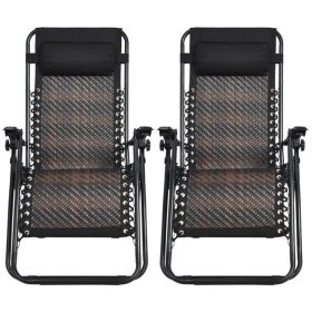 2 Pieces Folding Patio Rattan Zero Gravity Lounge Chair (Color: brown)