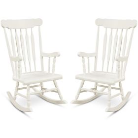 Rocking Chair with Solid Wooden Frame for Garden and Patio (Color: White)