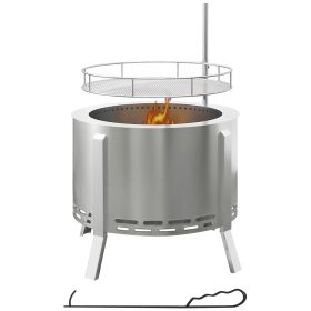 Outsunny 2-in-1 Smokeless Fire Pit, BBQ Grill, 19" Portable Wood Burning Firepit with Cooking Grate and Poker (Color: as Pic)