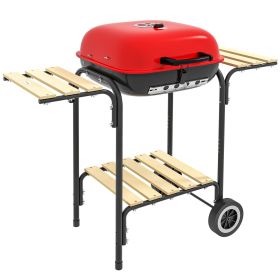 Outsunny 17" Portable Charcoal Grill with Wheels, 2 Side Tables and Bottom Shelf, BBQ with Adjustable Vents on Lid for Picnic, Camping, Backyard (Color: as Pic)