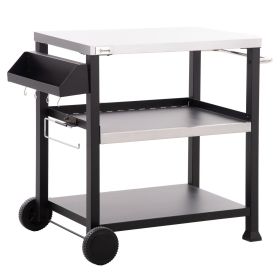 Outsunny Three-Shelf Outdoor Grill Cart with Stainless Steel Tabletop, Side Handle, 32" x 20.5" Multifunctional Pizza Oven Stand (Color: as Pic)