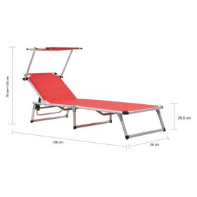 vidaXL Folding Sun Lounger with Roof Aluminium and Textilene Red (Option: as picture)